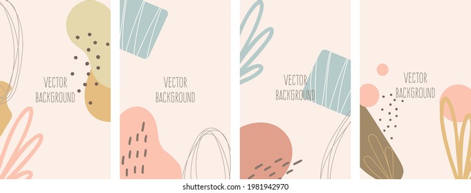 Set of vector abstract backgrounds with copy space for text. Design for social media, story, card, invitation, feed post. Doodle style.