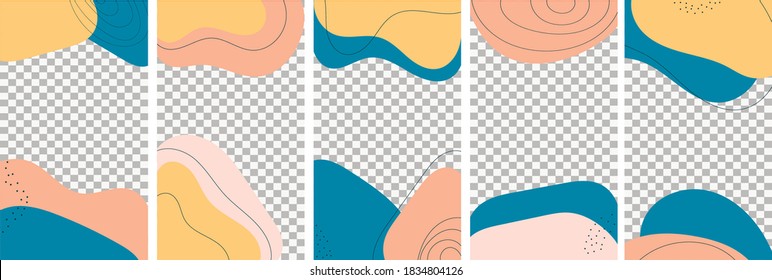 Set of vector abstract backgrounds. Design for social media, story, card, invitation, feed post. Doodle style.