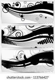 Set of vector  abstract backgrounds with floral elements and waves