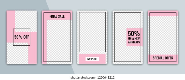 Set of vector abstract backgrounds. Template for web design, advertising, social networks. Black frame