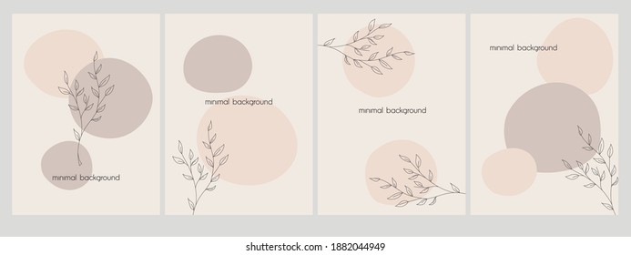 Set of vector abstract backgrounds templates in minimal style with flowers.
