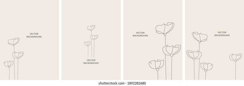 Set of vector abstract backgrounds templates in minimal style with flowers.	