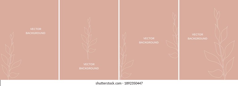 Set of vector abstract backgrounds templates in minimal style with flowers.	