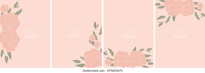 Set of vector abstract backgrounds templates in minimal style with flowers.	