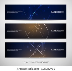 A set of vector abstract banners with blue sparkling light background