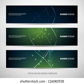 A set of vector abstract banners with green sparkling light background