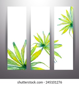 Set of vector abstract banners with palm leaves. Can be used for web pages, identity style, printing, invitations, banners, cards, leaflets.