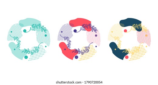 set of Vector Abstract Brush Strokes, Hand Drawn Design Elements, Organic Shapes, Abstract Backgrounds with place for your text. for label on the jar, wrapping.