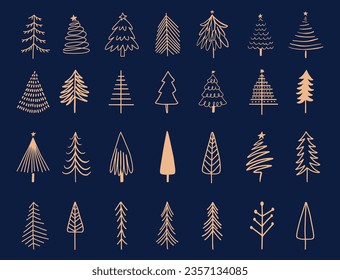 Set of vector abstract christmas trees. Hand drawin.