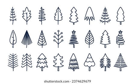 Set of vector abstract Christmas trees. Hand-drawn vector element from chritsmas day