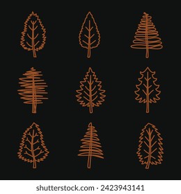 Set of vector abstract Christmas trees. Vintage hand-drawn collection