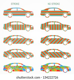 Set of vector abstract color car silhouettes