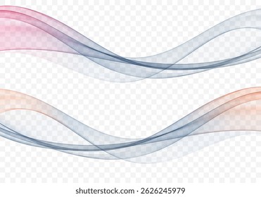 Set of vector abstract color waves, smoky, transparent, smooth design element. Flow curve wave background.