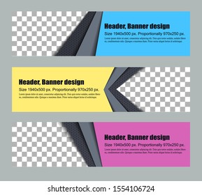 Set of vector abstract colored banners, headers, with shadow, for web sites. Size 1940x500. EPS10.