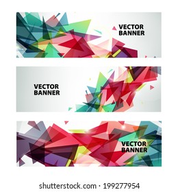 set of vector abstract colorful banners, facet glass triangles web headers, transparent dynamic style
