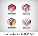 set of vector abstract colorful geometric cube 3d icons, logos