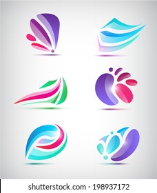 set of vector abstract colorful icons, logos with shadows isolated. Spa, cosmetics logos