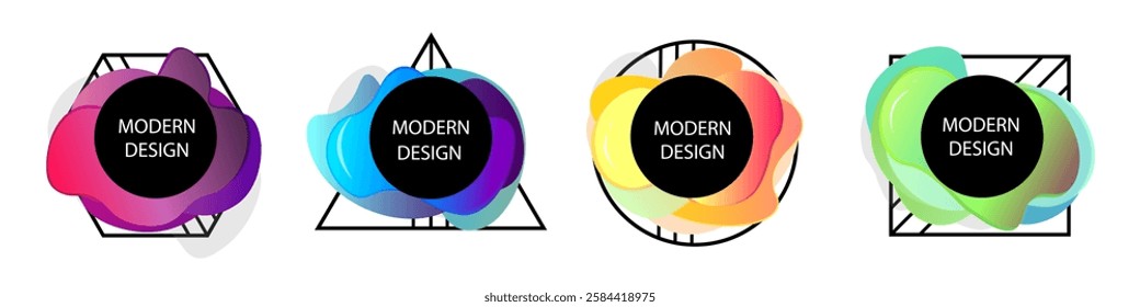 Set of vector abstract colorful shapes. Isolated creative doodles of various shapes. Modern color geometric template for design. Illustration in 3D style.