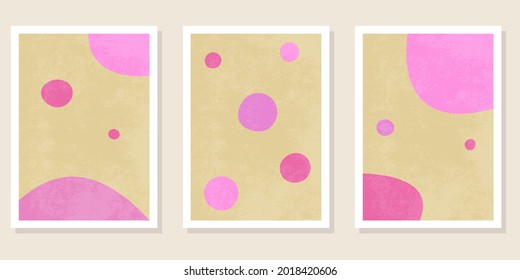 Set of vector abstract contemporary backgrounds, geometric shapes, circles. Aesthetic boho wall decoration concept. Mid century modern minimalist for art print, wall decor, book, covers, posters, flye
