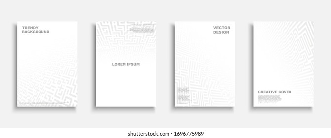 Set of vector abstract contemporary templates, posters, brochures, banners, flyers, backgrounds. White geometric covers with perspective. Digital futuristic design
