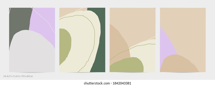 Set of vector abstract creative backgrounds in minimal trendy style. Modern templates for social media post stories. Fun doodle pattern.  Art landscape with abstract geometric shapes and colors.