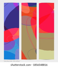 Set of vector abstract creative backgrounds in minimal trendy style. Modern templates for social media post stories. Fun doodle pattern.  Art landscape with abstract geometric shapes and colors.