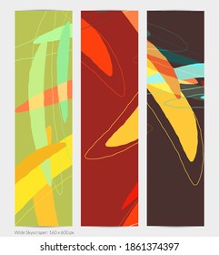 Set of vector abstract creative backgrounds in minimal trendy style. Modern templates for social media post stories. Fun doodle pattern.  Art landscape with abstract geometric shapes and colors.