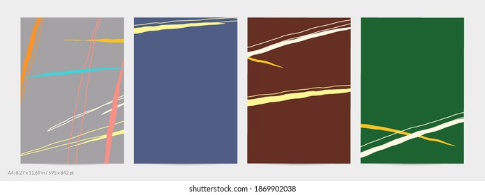 Set of vector abstract creative backgrounds in minimal trendy style. Modern templates for social media post stories. Fun doodle pattern.  Art landscape with abstract geometric shapes and colors.