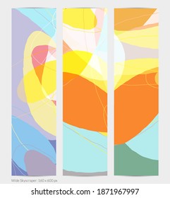 Set of vector abstract creative backgrounds in minimal trendy style. Modern templates for social media post stories. Fun doodle pattern.  Art landscape with abstract geometric shapes and colors.