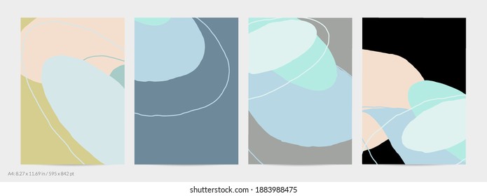 Set of vector abstract creative backgrounds in minimal trendy style. Modern templates for social media post stories. Fun doodle pattern.  Art landscape with abstract geometric shapes and colors.