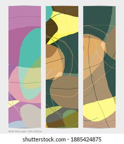 Set of vector abstract creative backgrounds in minimal trendy style. Modern templates for social media post stories. Fun doodle pattern.  Art landscape with abstract geometric shapes and colors.