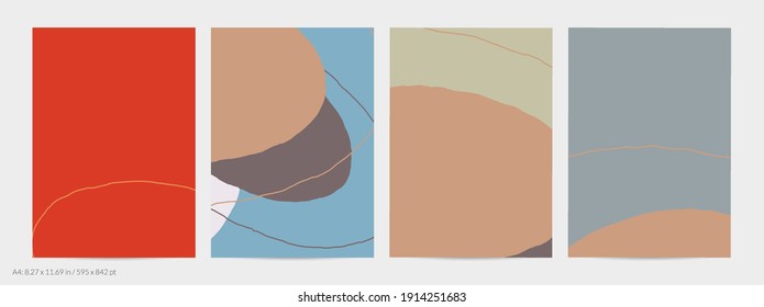 Set of vector abstract creative backgrounds in minimal trendy style. Modern templates for social media post stories. Fun doodle pattern.  Art landscape with abstract geometric shapes and colors.