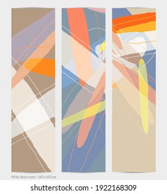 Set of vector abstract creative backgrounds in minimal trendy style. Modern templates for social media post stories. Fun doodle pattern.  Art landscape with abstract geometric shapes and colors.