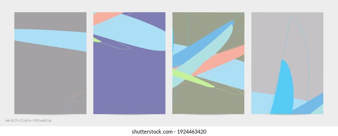 Set of vector abstract creative backgrounds in minimal trendy style. Modern templates for social media post stories. Fun doodle pattern.  Art landscape with abstract geometric shapes and colors.