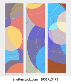 Set of vector abstract creative backgrounds in minimal trendy style. Modern templates for social media post stories. Fun doodle pattern.  Art landscape with abstract geometric shapes and colors.