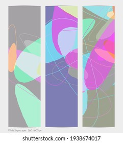 Set of vector abstract creative backgrounds in minimal trendy style. Modern templates for social media post stories. Fun doodle pattern.  Art landscape with abstract geometric shapes and colors.