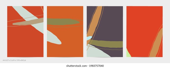 Set of vector abstract creative backgrounds in minimal trendy style. Modern templates for social media post stories. Fun doodle pattern.  Art landscape with abstract geometric shapes and colors.