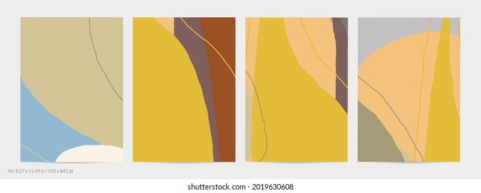 Set of vector abstract creative backgrounds in minimal trendy style. Modern templates for social media post stories. Fun doodle pattern.  Art landscape with abstract geometric shapes and colors.