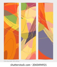 Set of vector abstract creative backgrounds in minimal trendy style. Modern templates for social media post stories. Fun doodle pattern.  Art landscape with abstract geometric shapes and colors.