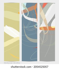 Set of vector abstract creative backgrounds in minimal trendy style. Modern templates for social media post stories. Fun doodle pattern.  Art landscape with abstract geometric shapes and colors.