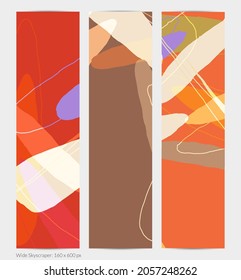 Set of vector abstract creative backgrounds in minimal trendy style. Modern templates for social media post stories. Fun doodle pattern.  Art landscape with abstract geometric shapes and colors.