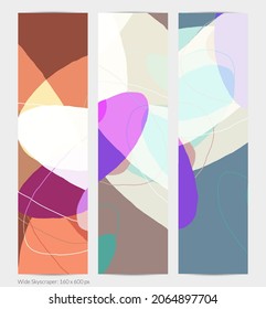 Set of vector abstract creative backgrounds in minimal trendy style. Modern templates for social media post stories. Fun doodle pattern.  Art landscape with abstract geometric shapes and colors.