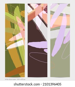Set of vector abstract creative backgrounds in minimal trendy style. Modern templates for social media post stories. Fun doodle pattern.  Art landscape with abstract geometric shapes and colors.