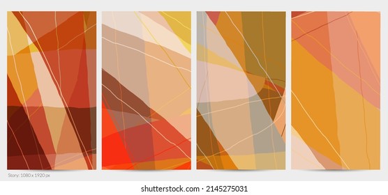 Set of vector abstract creative backgrounds in minimal trendy style. Modern templates for social media post stories. Fun doodle pattern.  Art landscape with abstract geometric shapes and colors.