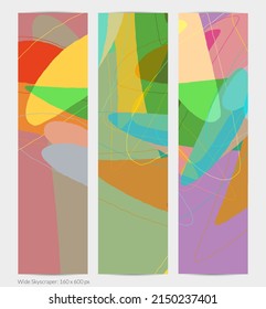 Set of vector abstract creative backgrounds in minimal trendy style. Modern templates for social media post stories. Fun doodle pattern.  Art landscape with abstract geometric shapes and colors.
