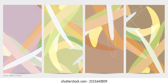 Set of vector abstract creative backgrounds in minimal trendy style. Modern templates for social media post stories. Fun doodle pattern.  Art landscape with abstract geometric shapes and colors.