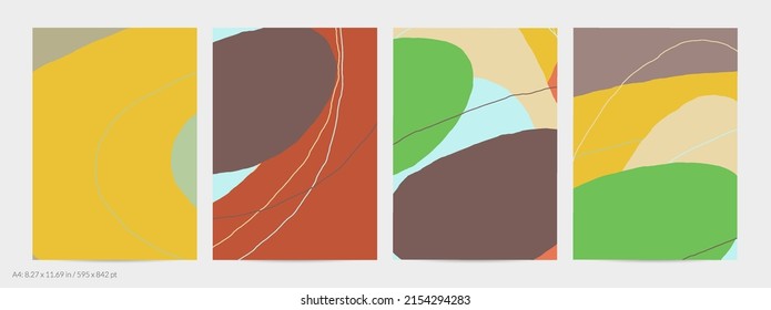 Set of vector abstract creative backgrounds in minimal trendy style. Modern templates for social media post stories. Fun doodle pattern.  Art landscape with abstract geometric shapes and colors.
