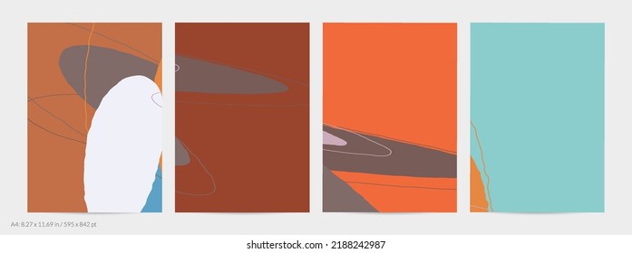 Set of vector abstract creative backgrounds in minimal trendy style. Modern templates for social media post stories. Fun doodle pattern.  Art landscape with abstract geometric shapes and colors.