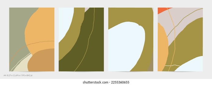Set of vector abstract creative backgrounds in minimal trendy style. Modern templates for social media post stories. Fun doodle pattern.  Art landscape with abstract geometric shapes and colors.