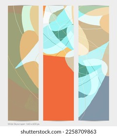 Set of vector abstract creative backgrounds in minimal trendy style. Modern templates for social media post stories. Fun doodle pattern.  Art landscape with abstract geometric shapes and colors.